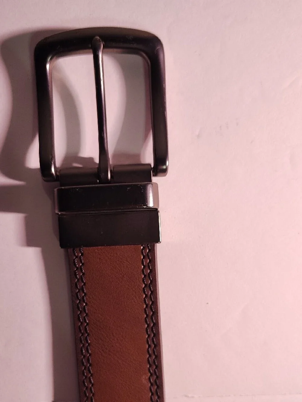 Men's Sz 34 Reversible Black Or Brown Genuine Leather Belt Gunmetal Buckle WM